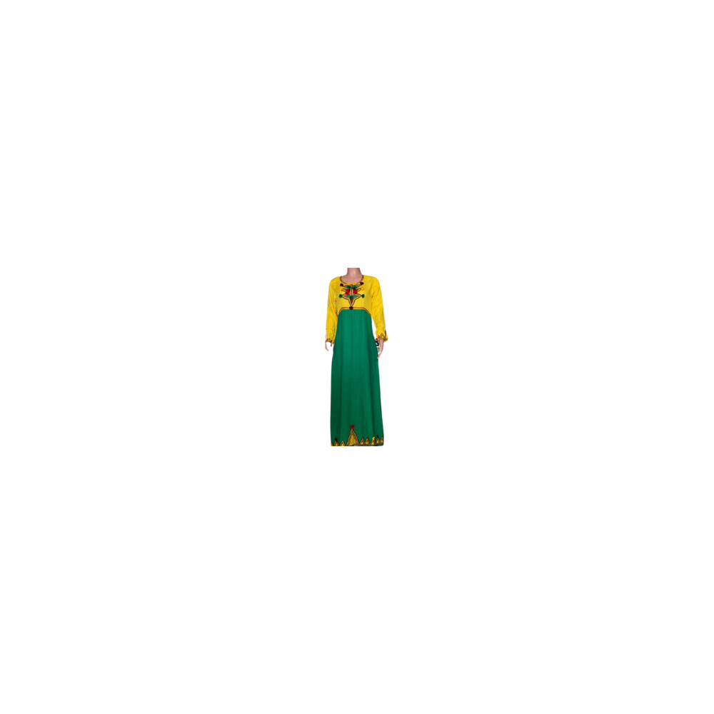 gandoura marocaine brodeé jaune/vert