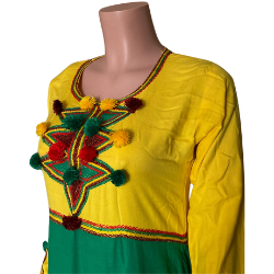 gandoura marocaine brodeé jaune/vert